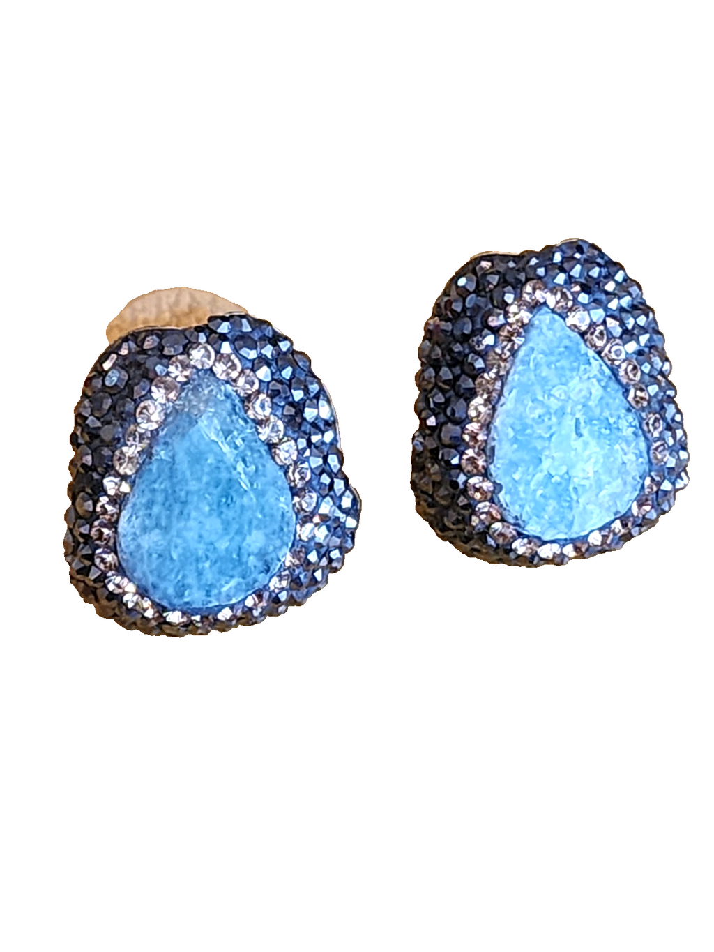 Aquamarine Druzy Stone 925 Sterling Silver Stud Earrings
