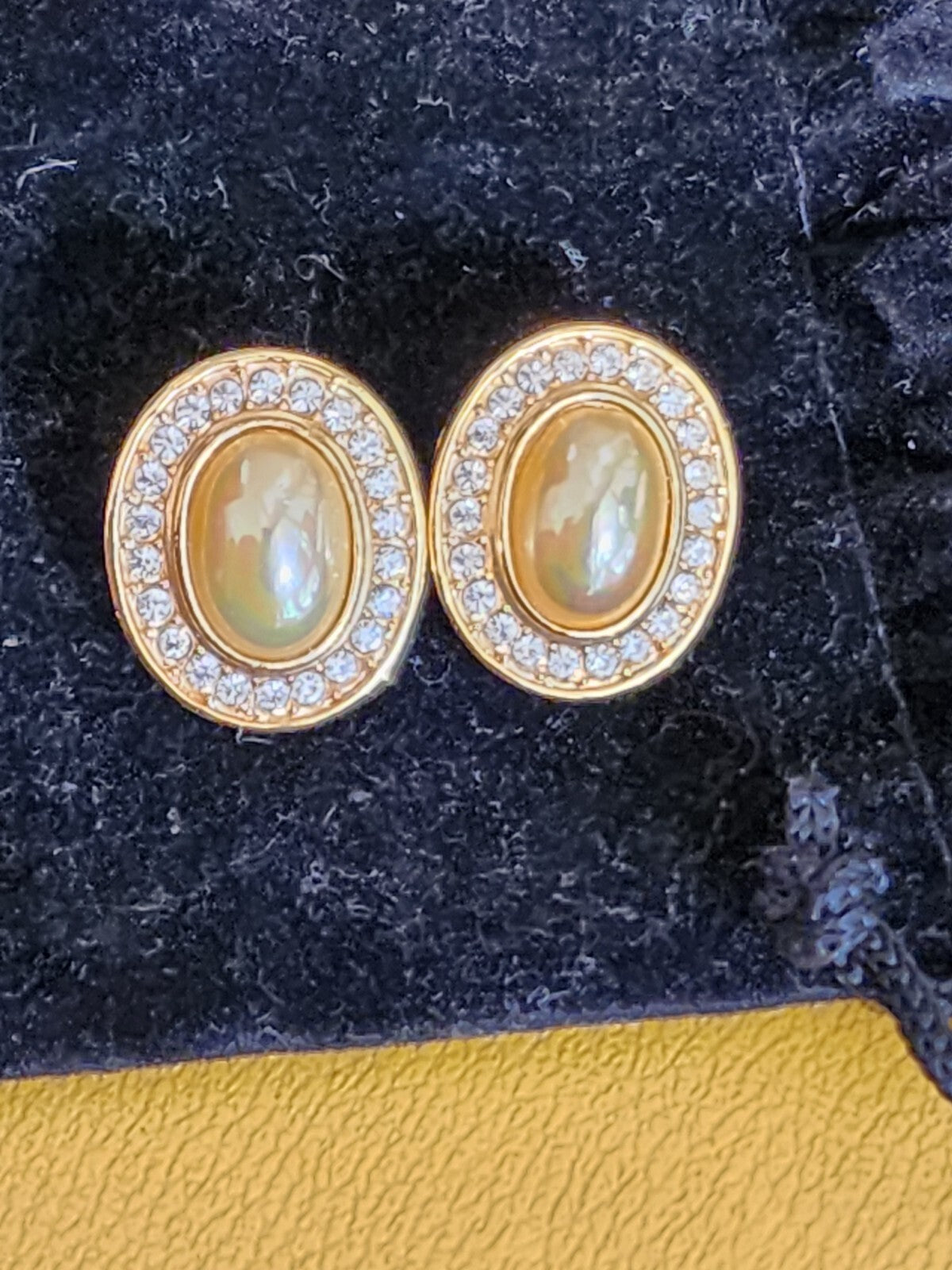 Vintage Roman Brand Signed Oval Faux Pearls Rhinestone Pierced Earrings