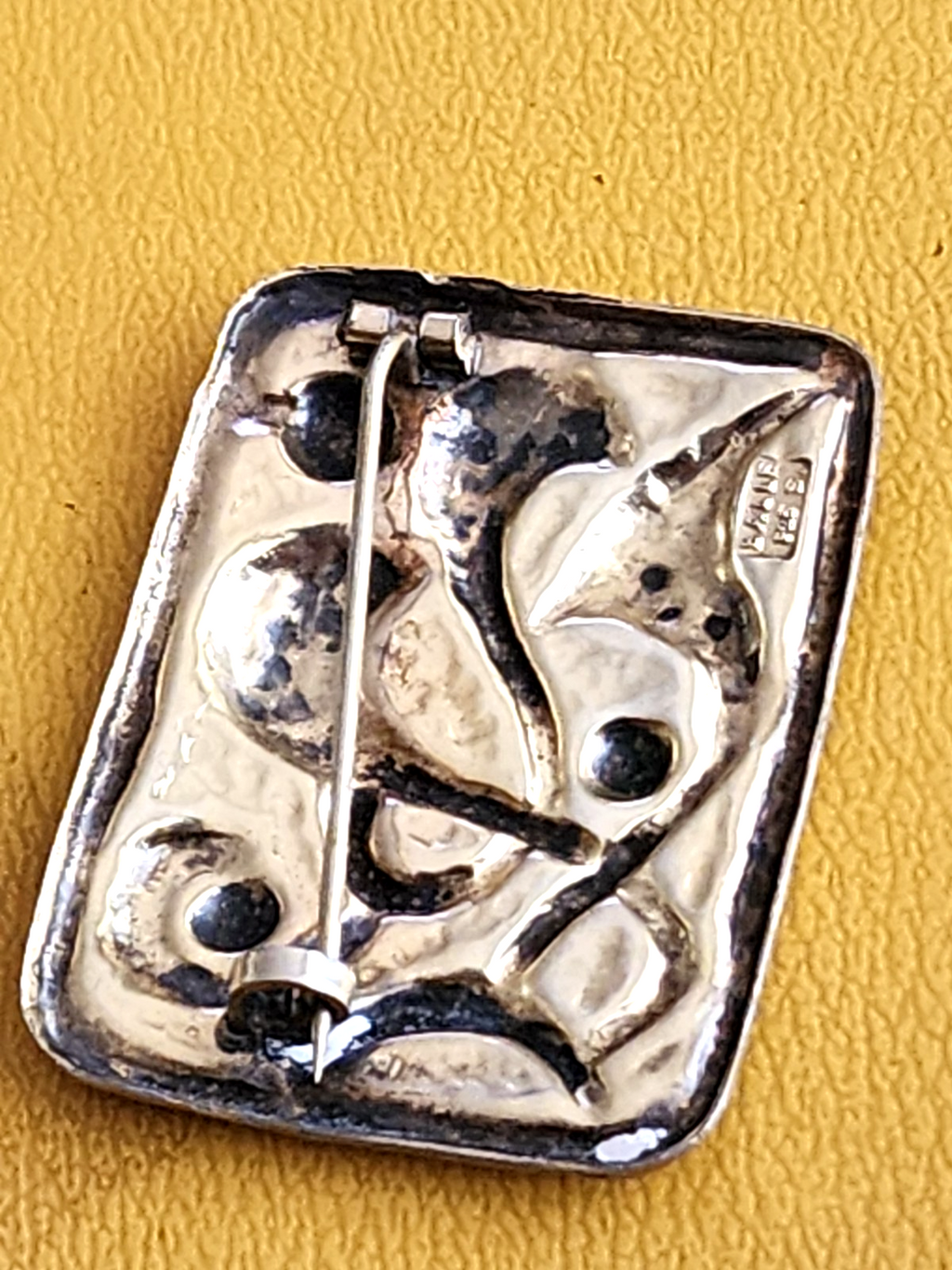 VINTAGE OYSTEIN BALLE NORWAY ENAMEL AND 925 STERLING SILVER MODERNIST PIN BROOCH