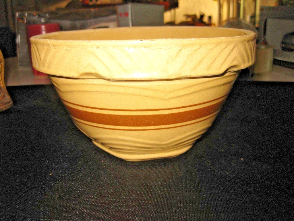 Antique RRPCO 104 Brown Stripe Yelloware Pottery 8" Mixing Bowl