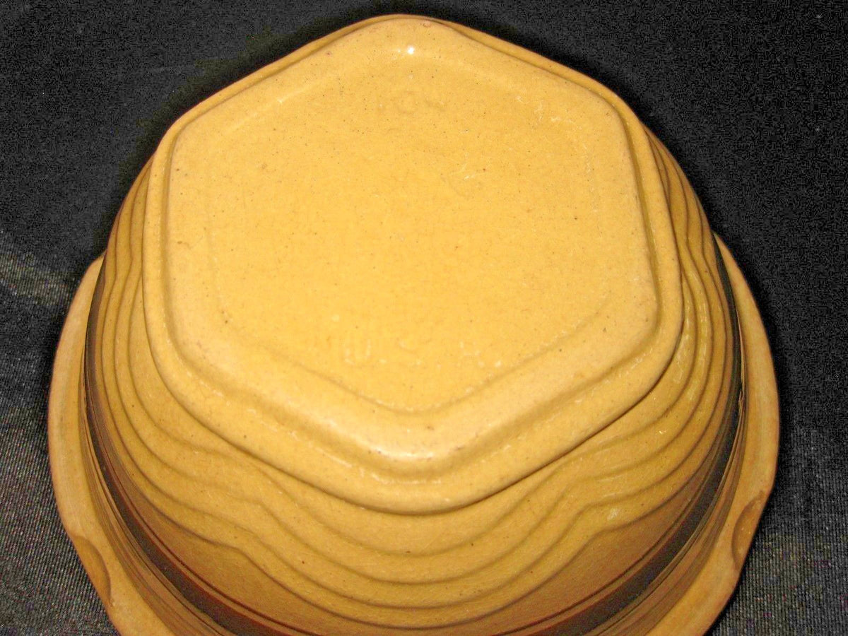 Antique RRPCO 104 Brown Stripe Yelloware Pottery 8" Mixing Bowl