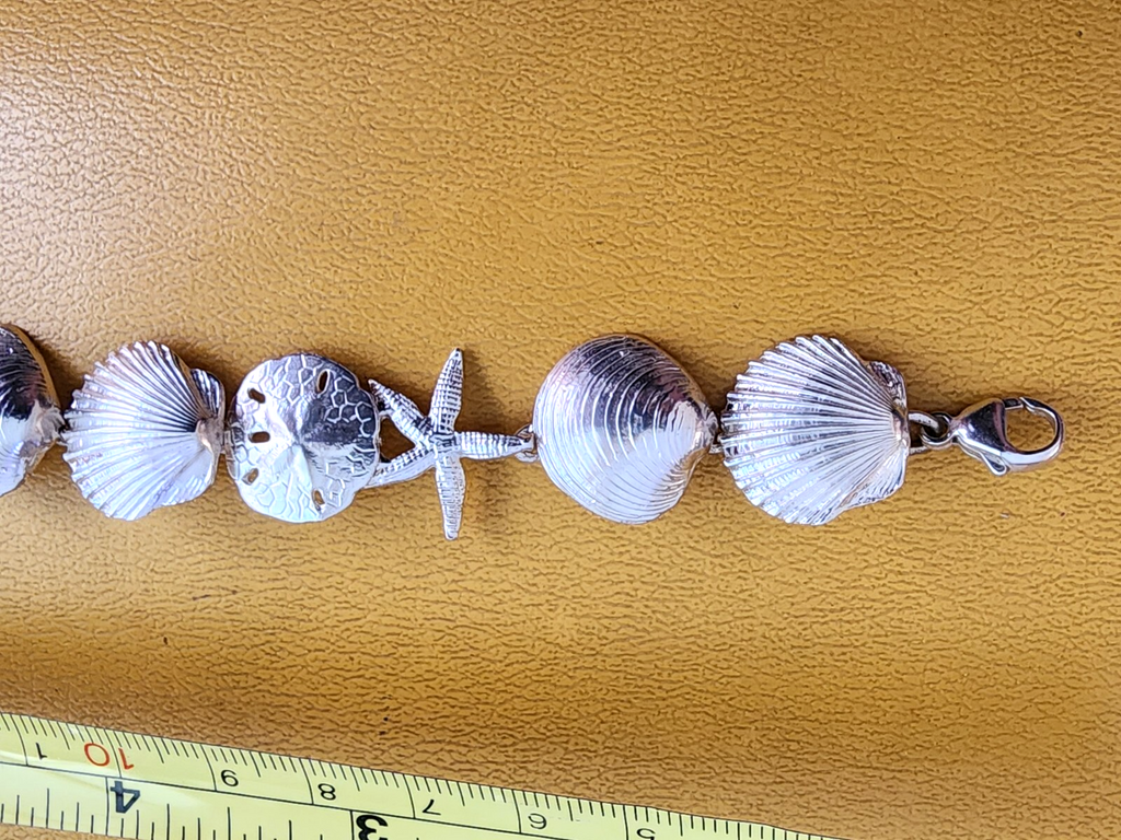 Vtg Sterling Silver Nautical Starfish Seashell Sand Dollar Bracelet