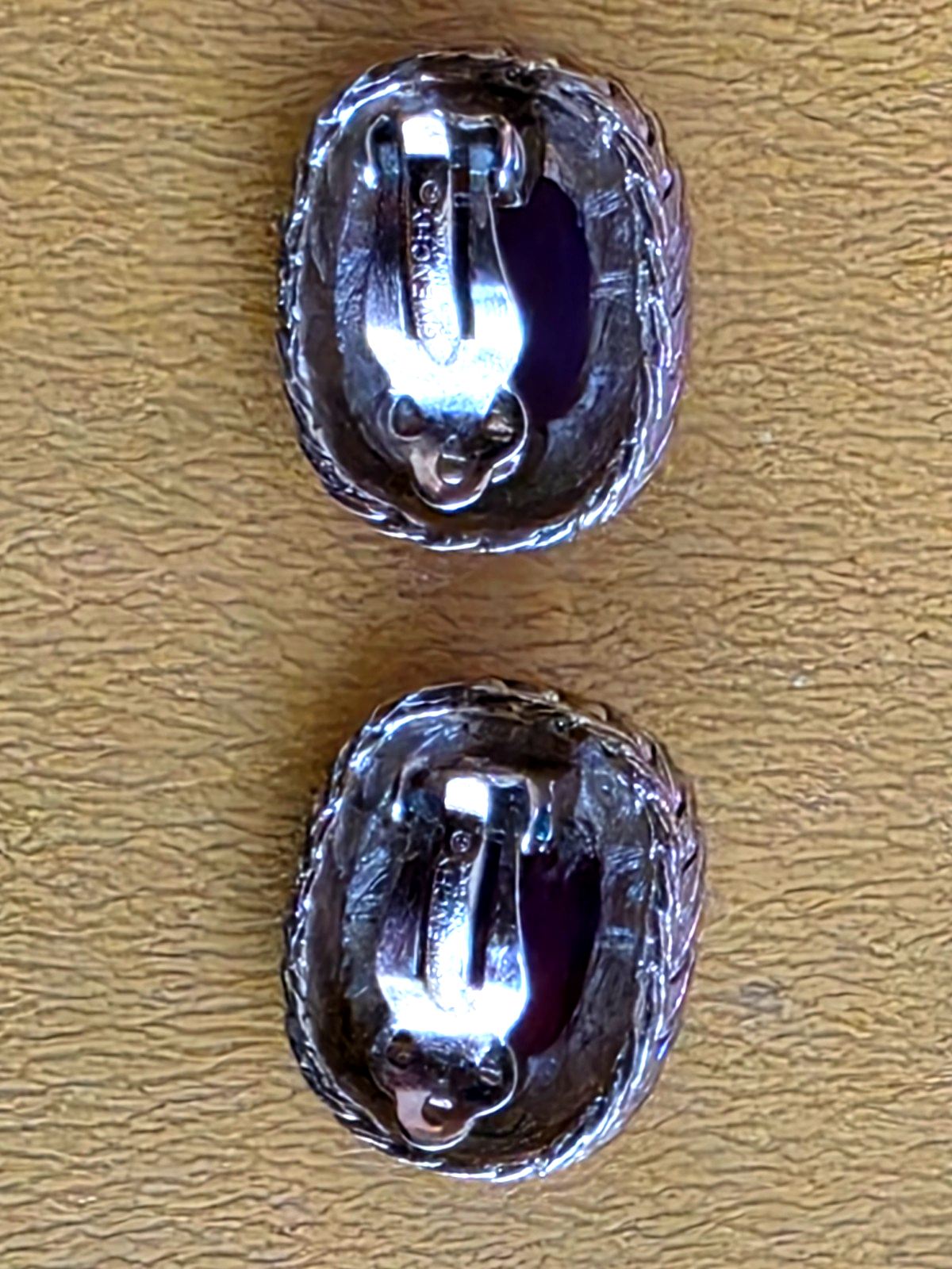 Vintage Givenchy Paris New York Faux Amethy Clipon Earrings Gold Tone Rope Signe
