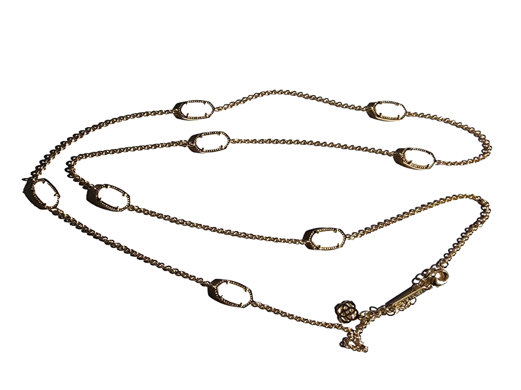 Kendra Scott Kellie Rose Gold Long Ivory Mother Of Pearl Station Necklace 38”