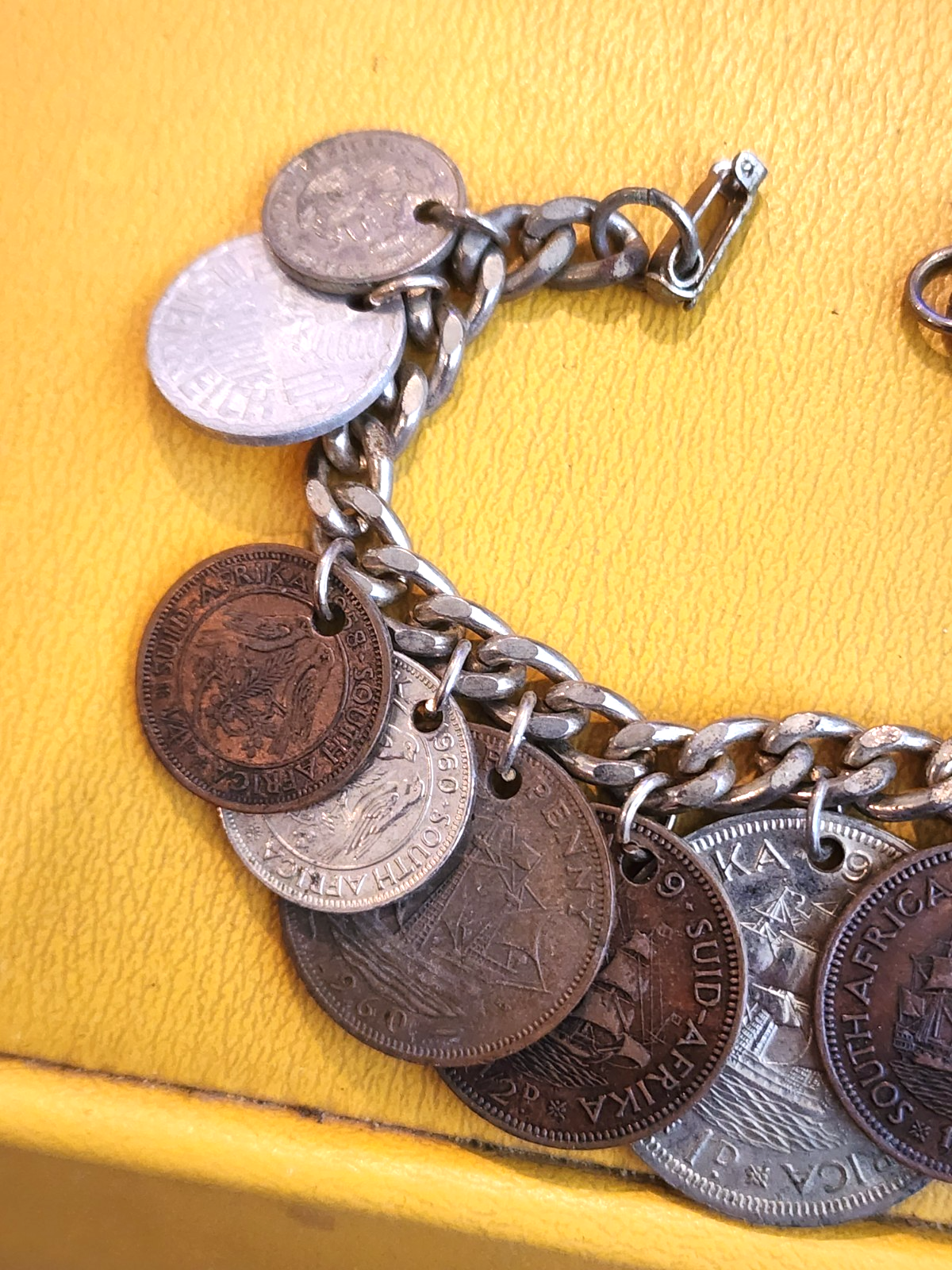 Vintage 14 RARE 1950's Coin Charm Bracelet South Africa, India