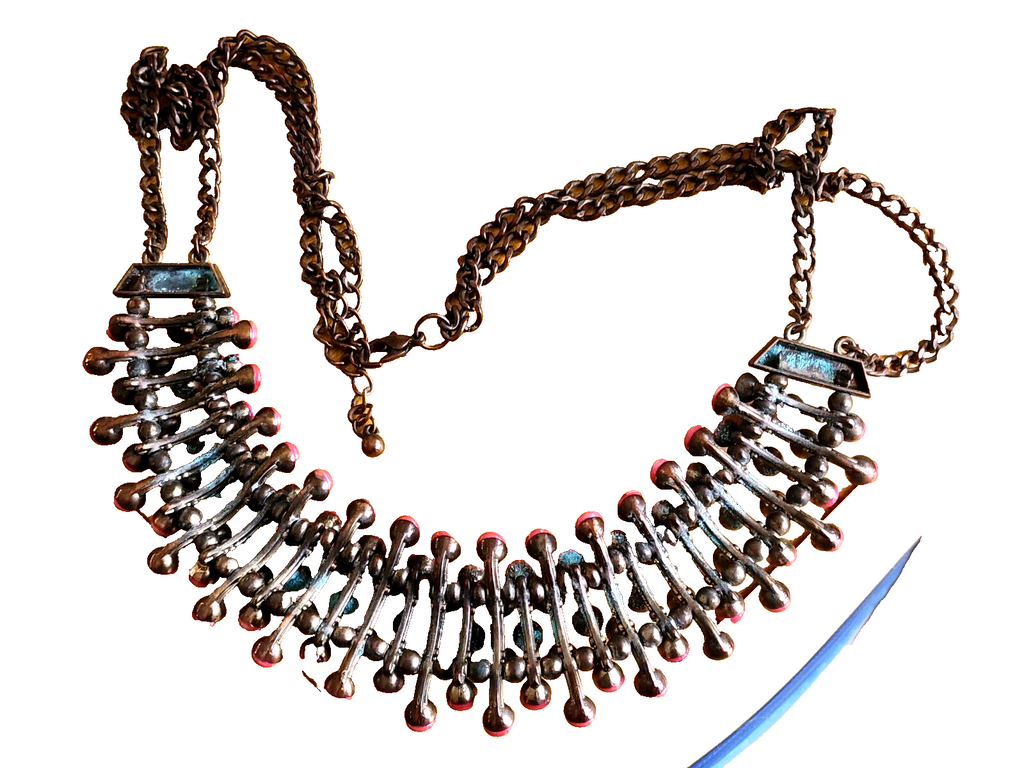 Vintage Midcentury Pink Ball Copper Choker Necklace