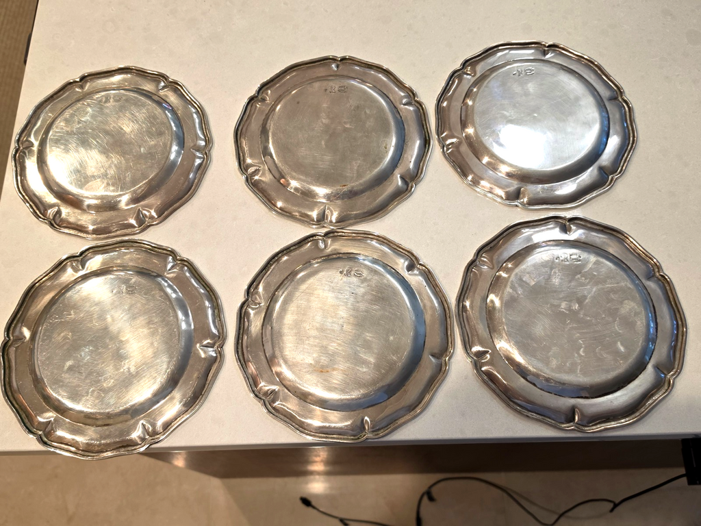Set of 6 Juvention Lopez Reyes Mexican Sterling Silver 7" Desert Plates