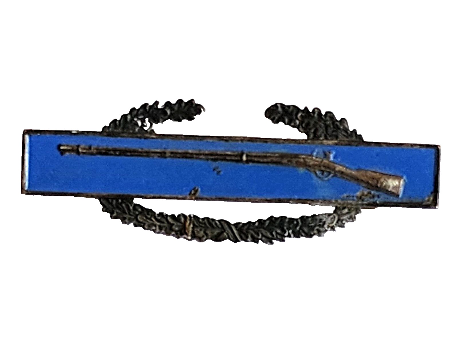 VINTAGE WWII MARKSMAN MILITARY STERLING RIFLE ON BLUE ENAMEL MEDAL/PIN (RT)