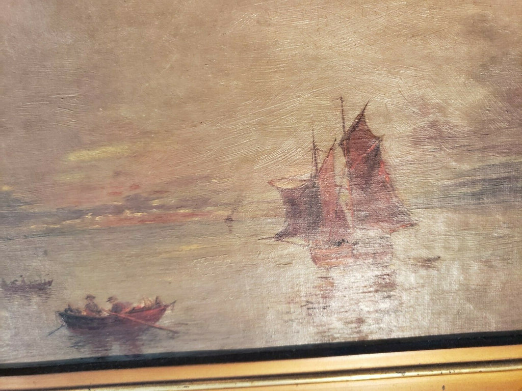 Old Frame and Seascape with Ships Scene O/B Art  12x10