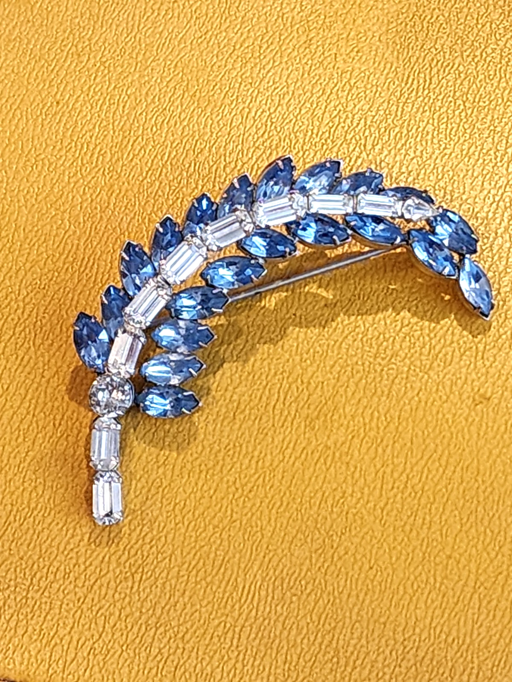 Blue Rhinestones Multi-Colored  Brooch Open Back Stones Shine 1960's VTG