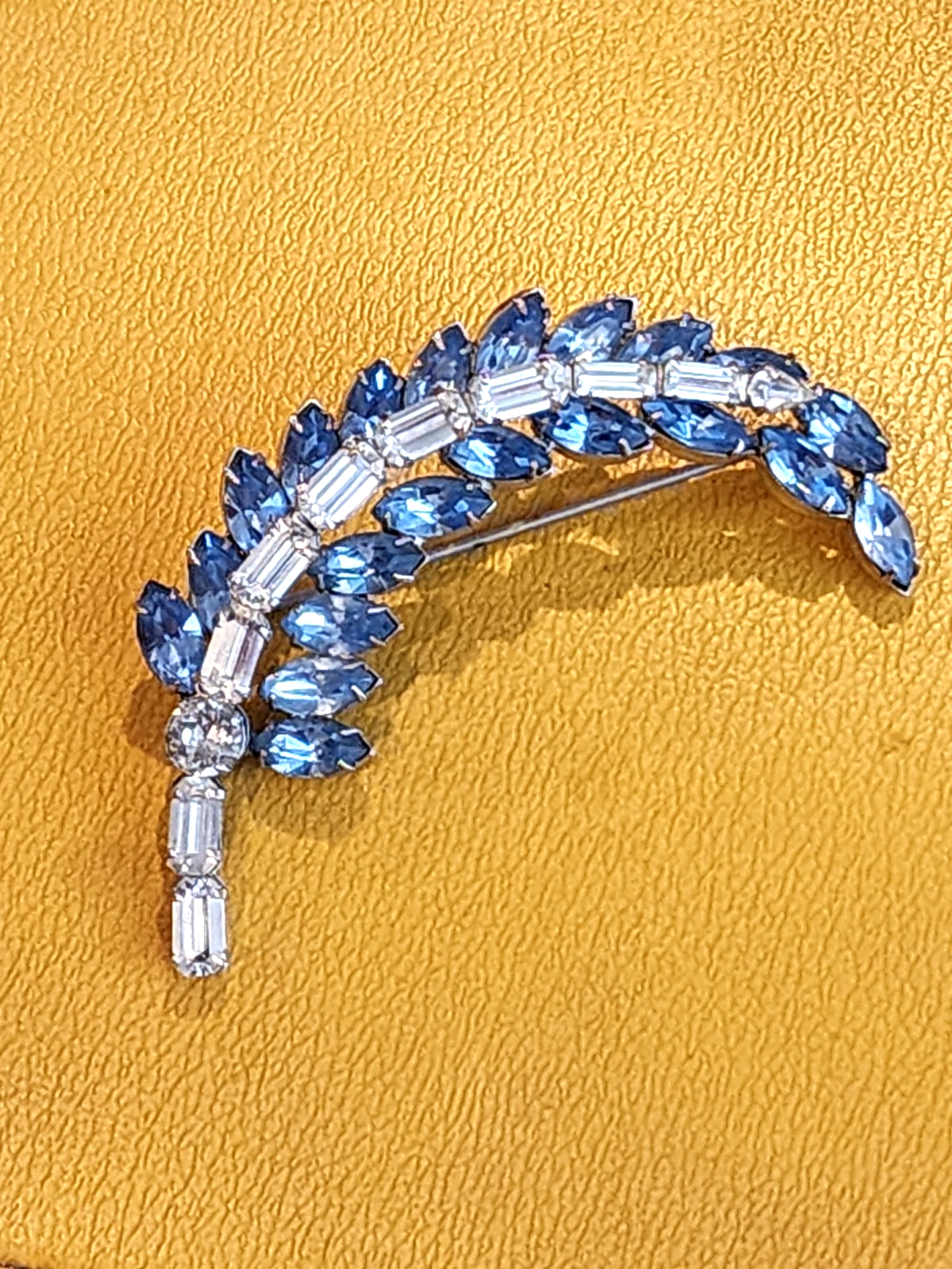 Blue Rhinestones Multi-Colored  Brooch Open Back Stones Shine 1960's VTG