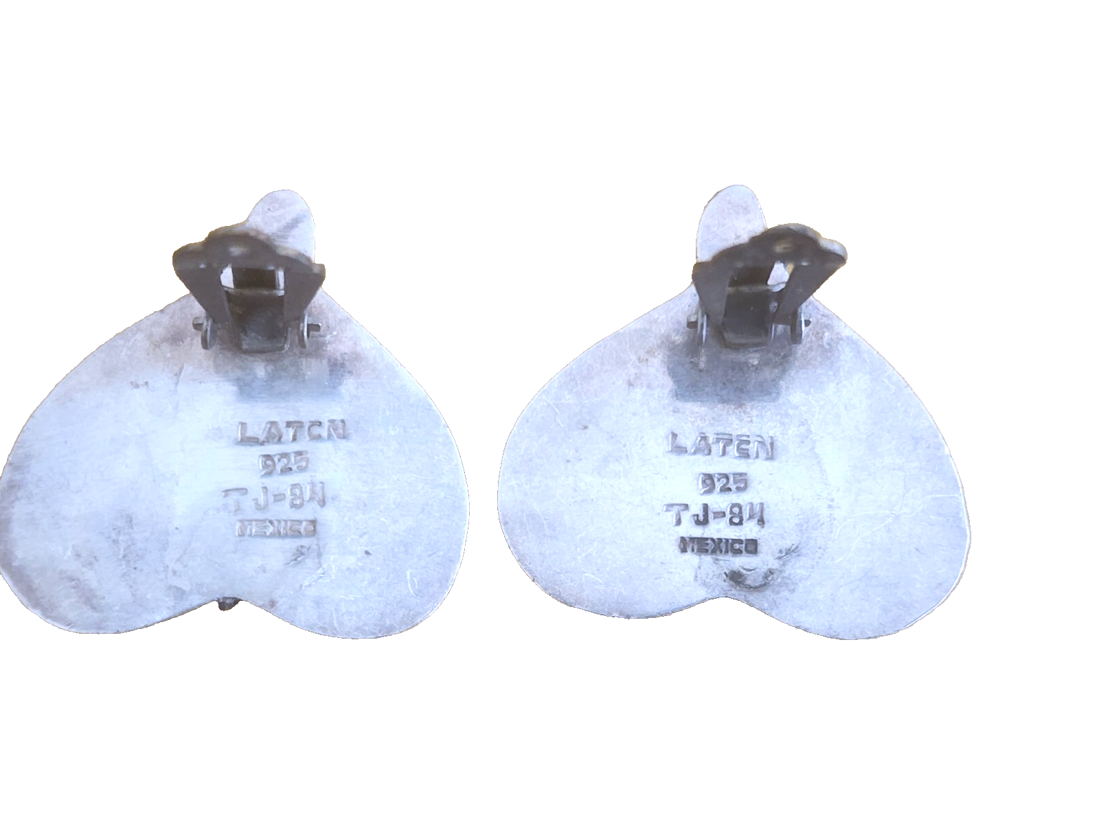MEXICO 925 Sterling Silver  Vintage Dark Tone Love Heart Drop Earrings
