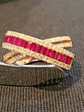 Beautiful 1.06kt  Diamonds and Rubys 14kt Ring in a Crisscross Design