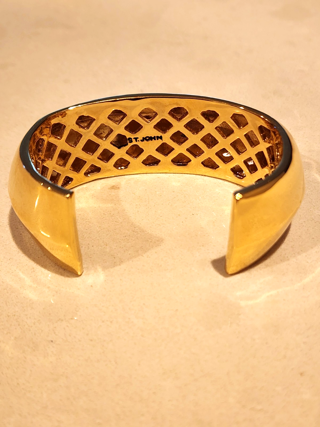 Designer signed St John Chunky Gold Cuff Bracelet Classic Piece