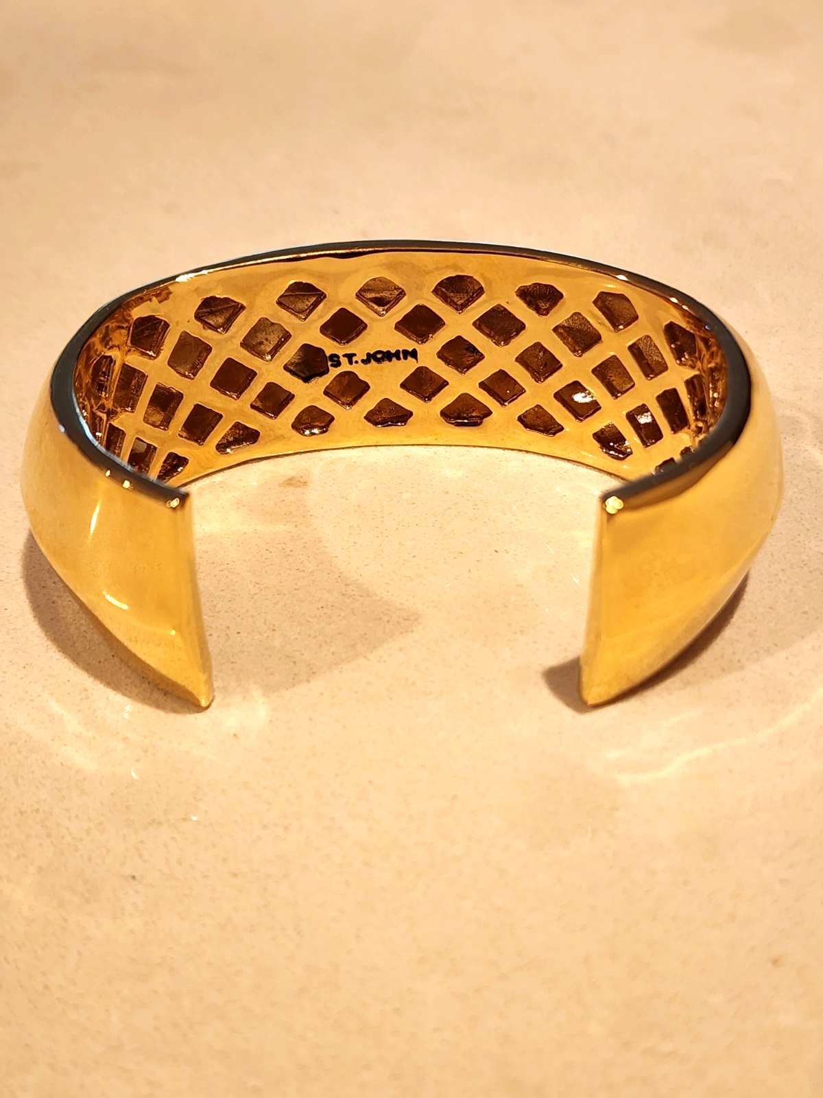 Designer signed St John Chunky Gold Cuff Bracelet Classic Piece
