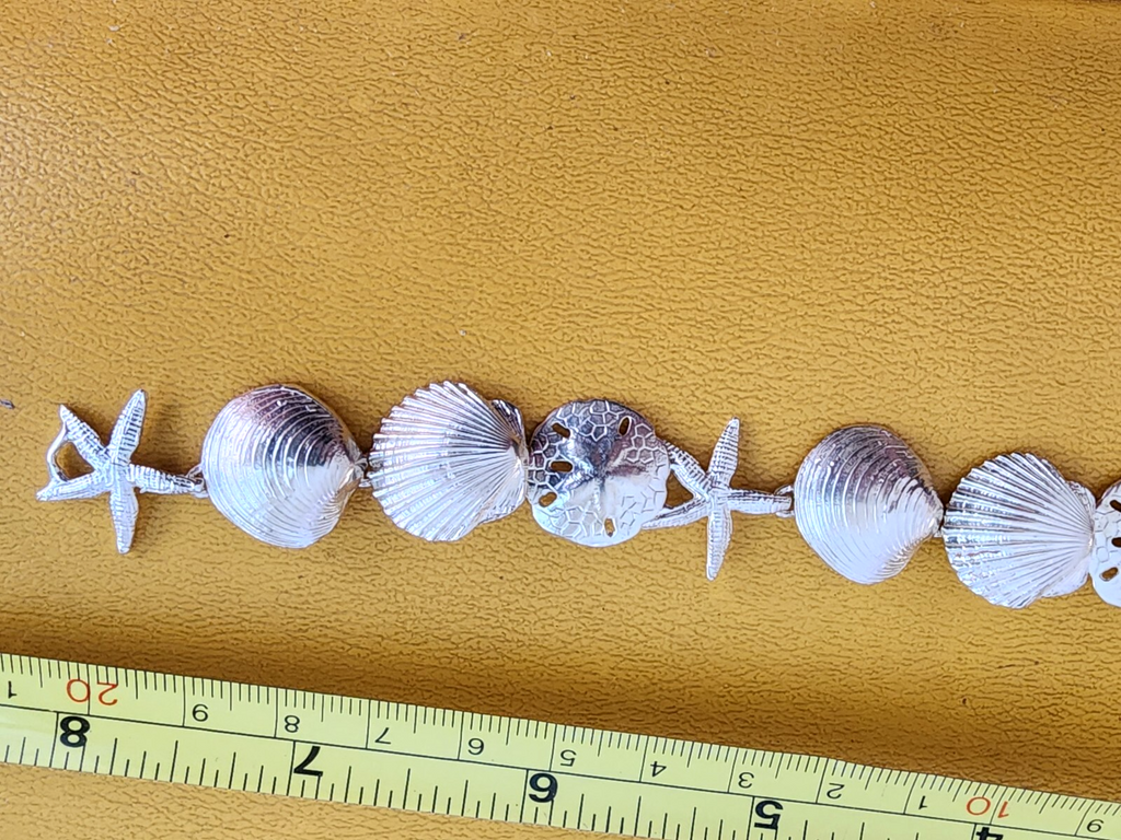 Vtg Sterling Silver Nautical Starfish Seashell Sand Dollar Bracelet
