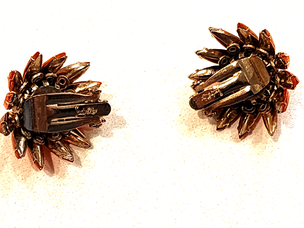 Vintage Judy Lee Burnt Orange Starburst Dome Shaped Earrings