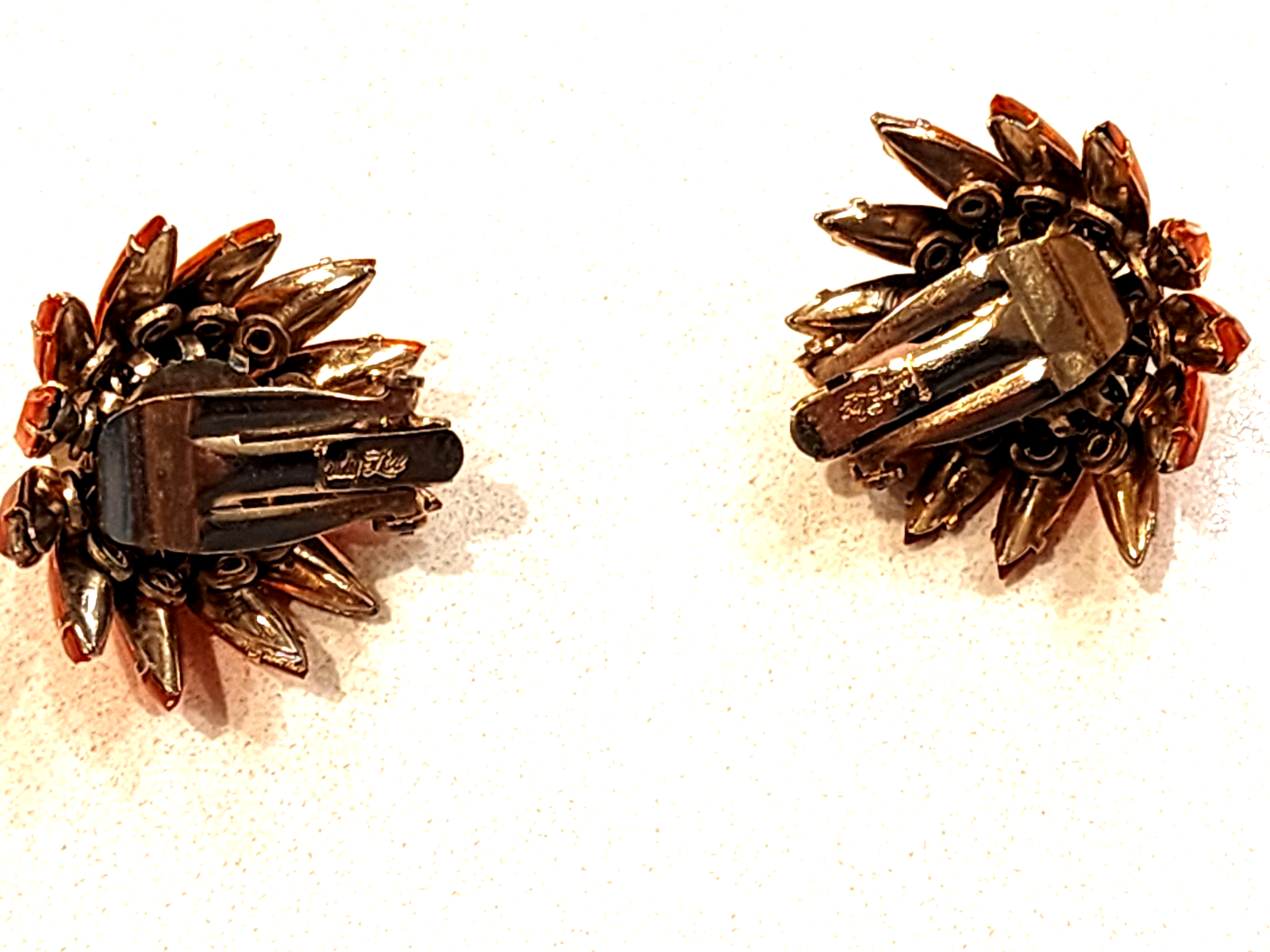 Vintage Judy Lee Burnt Orange Starburst Dome Shaped Earrings