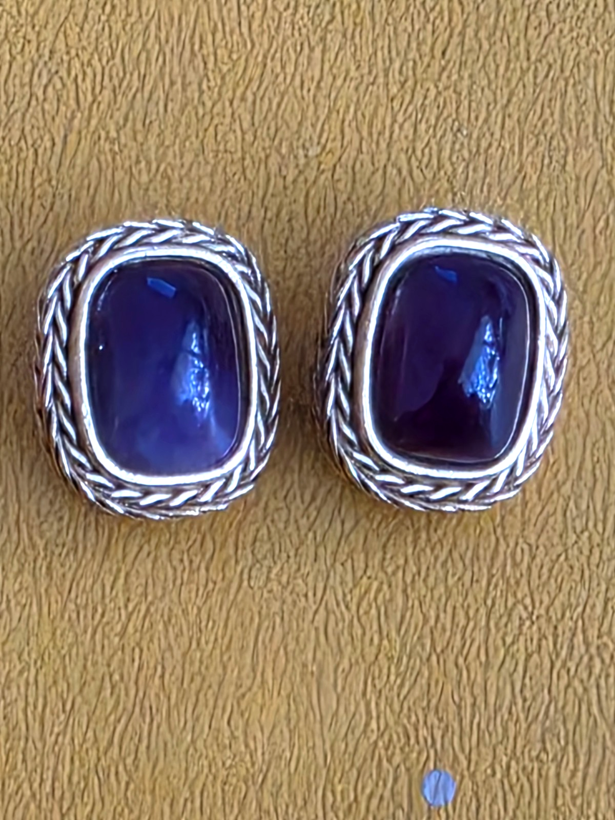 Vintage Givenchy Paris New York Faux Amethy Clipon Earrings Gold Tone Rope Signe