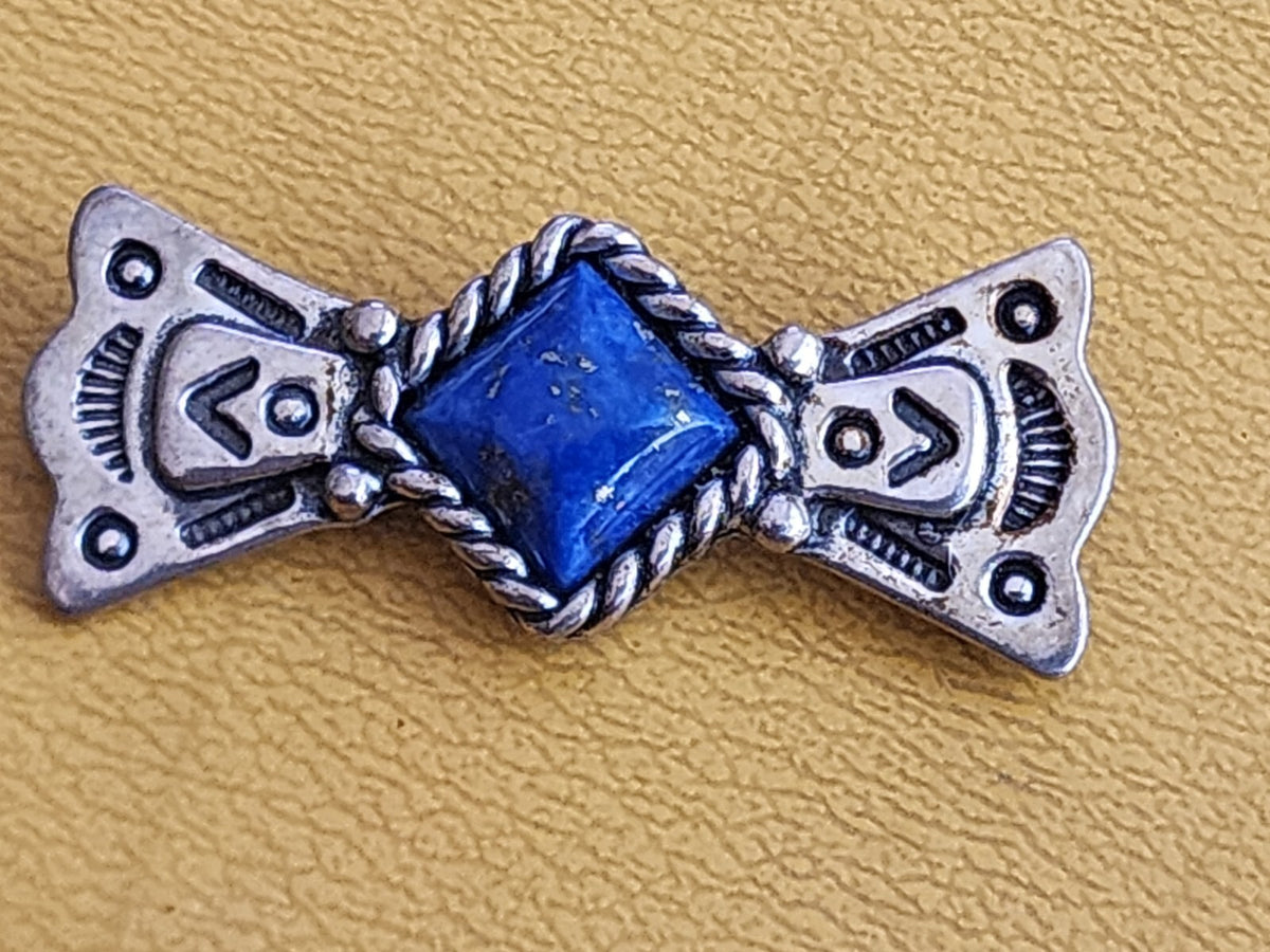 Southwestern Carolyn Pollack Lapis Sterling Silver Pin / Brooch bow Shape Signed