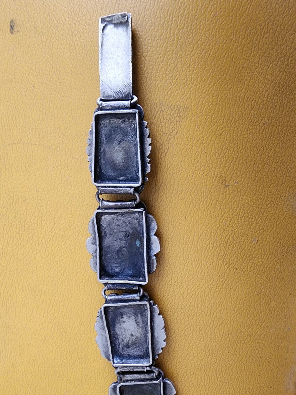 Vintage Sterling Silver Stone Floral Etruscan Links Bracelet