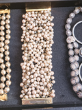 STELLA & DOT Faux Pearl & Crystal Braided Chain  Tone Bracelet