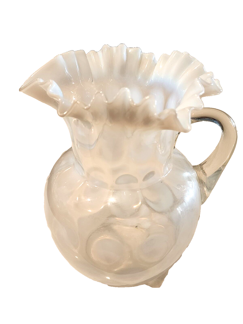 Vintage Fenton Coin Dot Opalescent Pitcher 9.5”