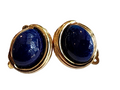 VINTAGE SIGNED PANETTA FAUX LAPIS LAZULI GLASS CABOCHONS MODERNIST EARRINGS