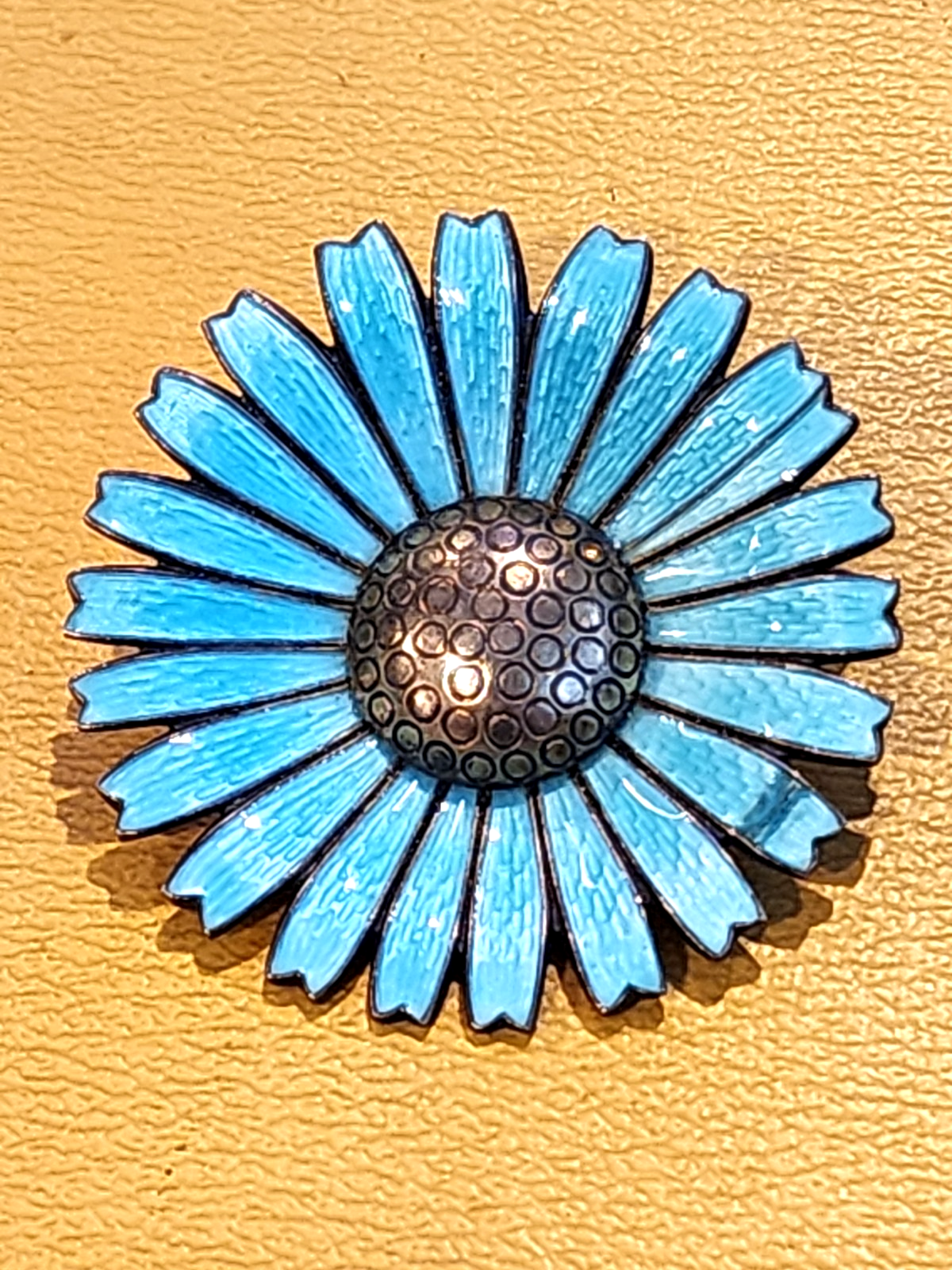 A. Michelsen. Gilded Silver Daisy Brooch  Pendant with Blue Enamel