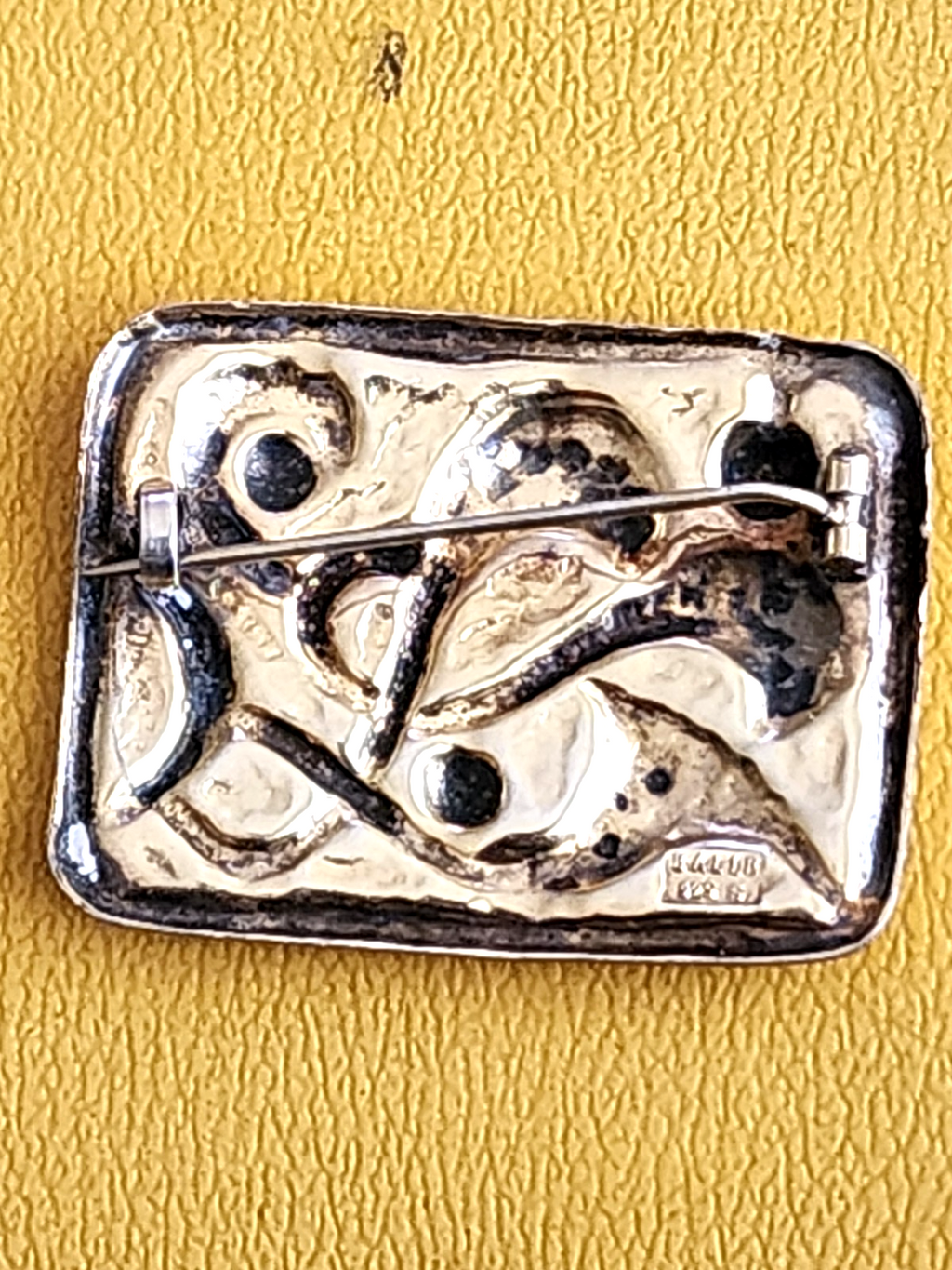 VINTAGE OYSTEIN BALLE NORWAY ENAMEL AND 925 STERLING SILVER MODERNIST PIN BROOCH