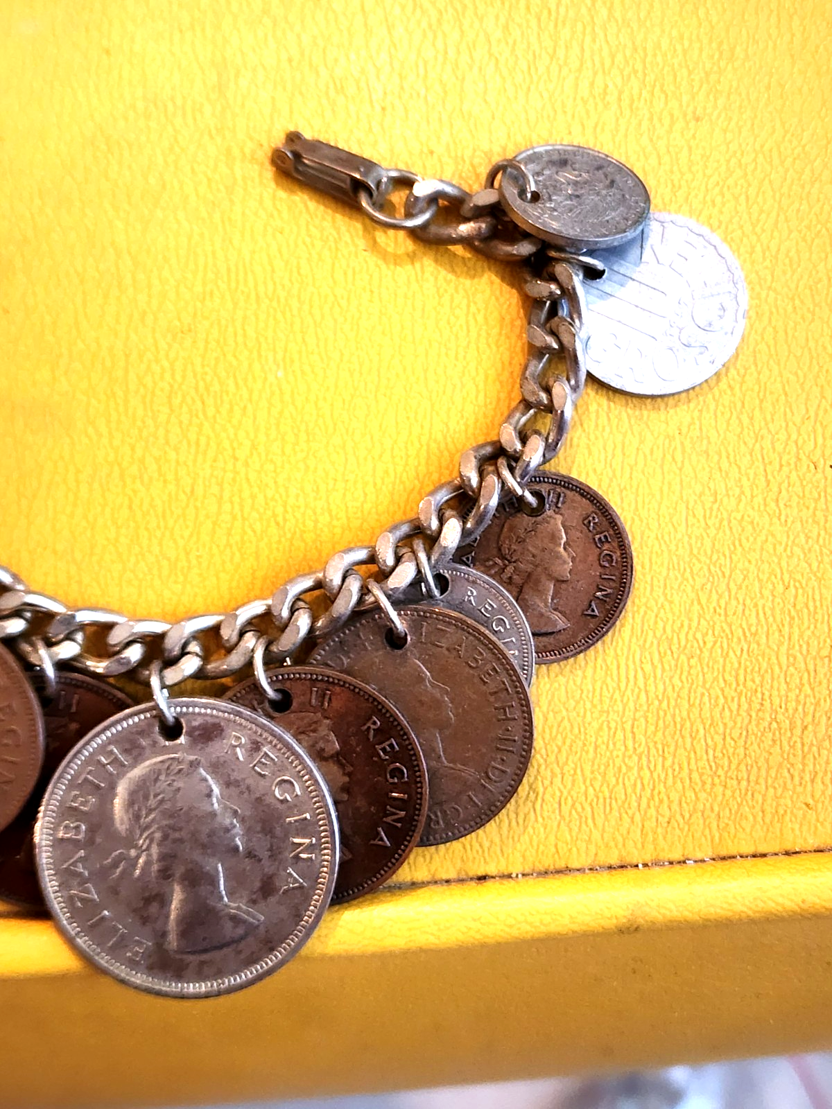 Vintage 14 RARE 1950's Coin Charm Bracelet South Africa, India
