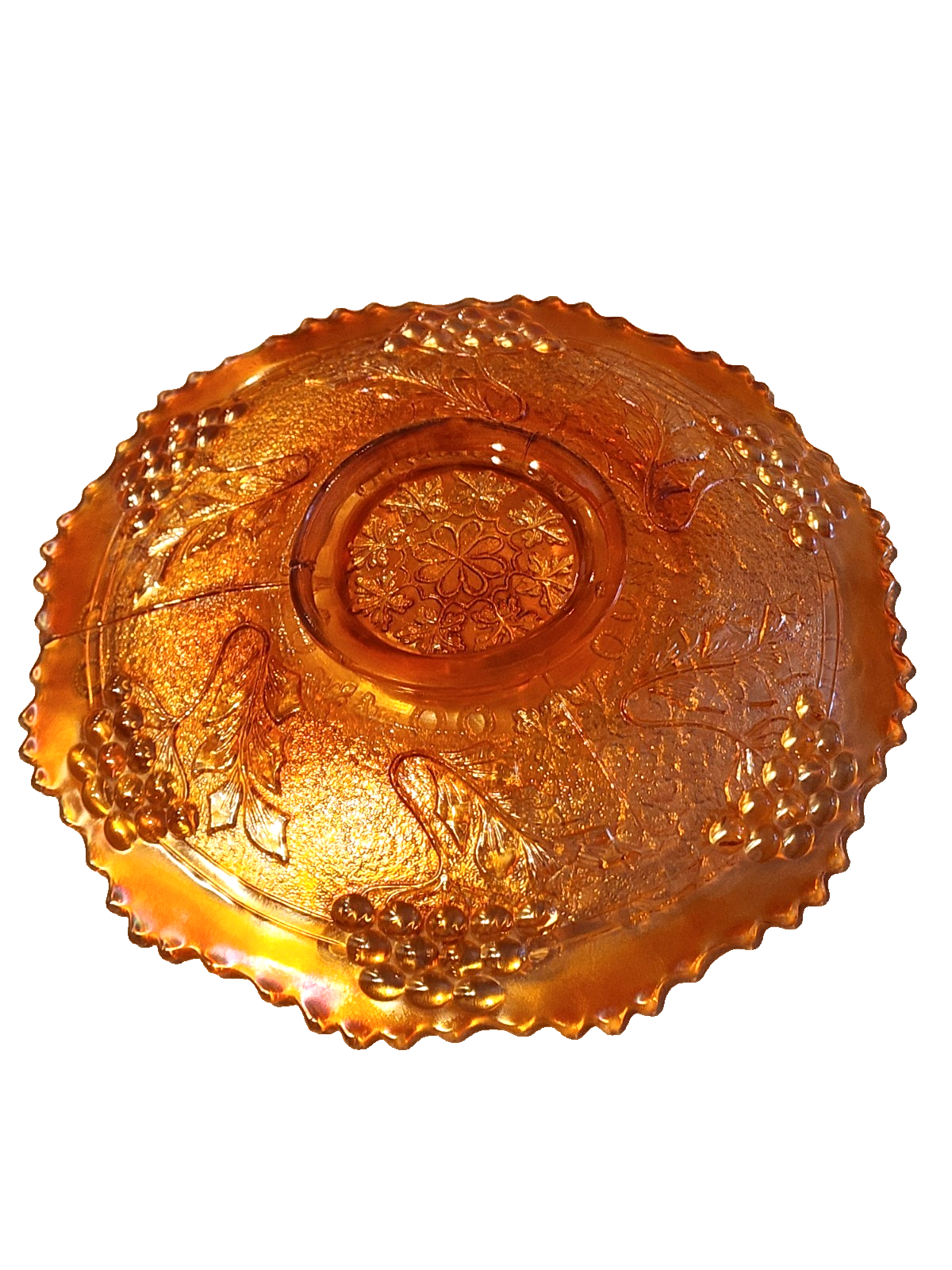 Fenton Leaf Chain Plate Marigold Carnival Glass 7-1/2"      (G-483)