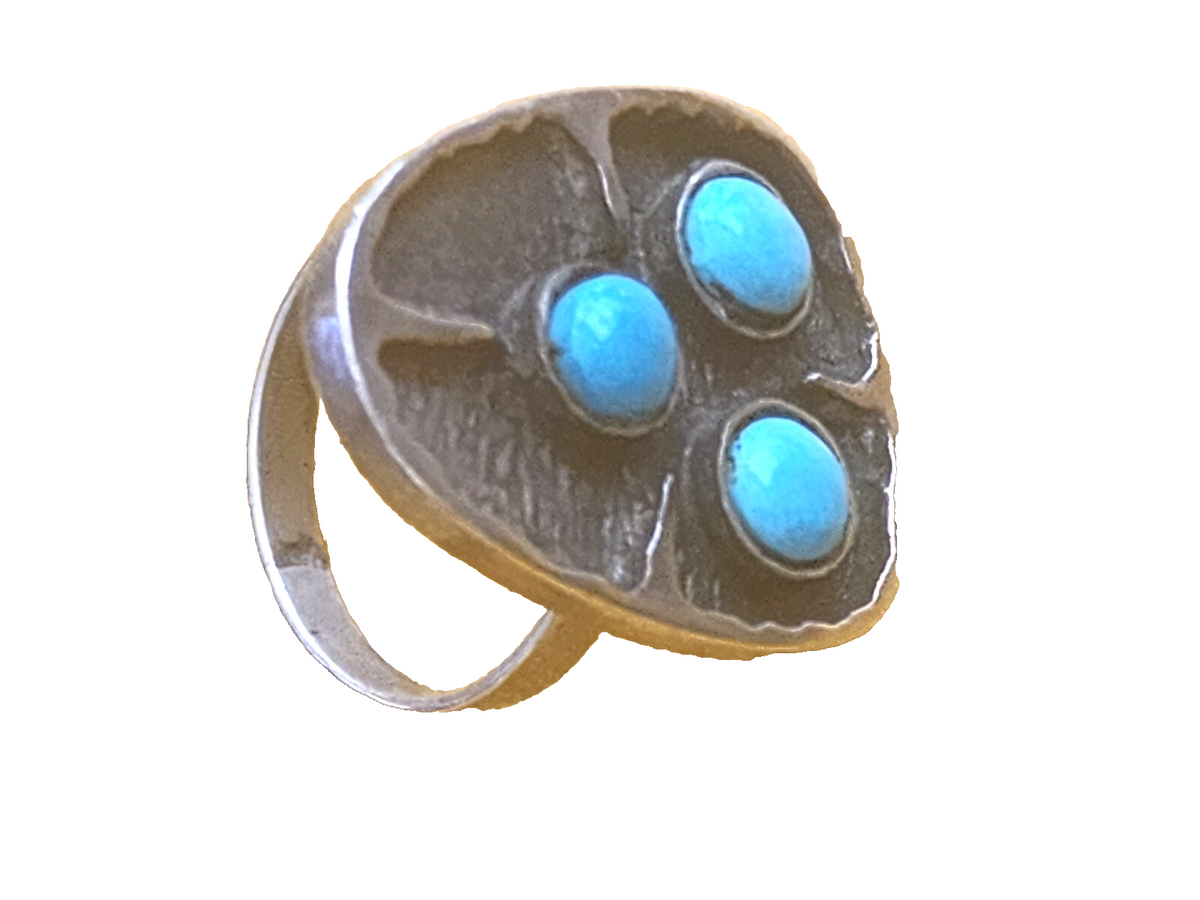 Vintage 925 Sterling Silver Native American Elongated Turquoise Ring 6.75s, 6.4g