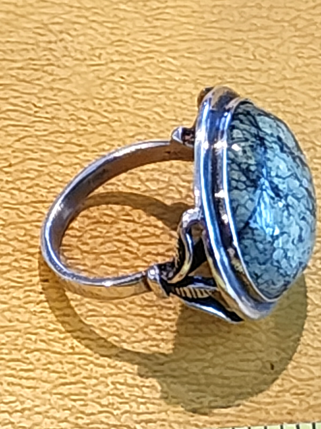 Vintage Sterling Silver Snowflake Obsidian Cabochon Ring Size 7.5