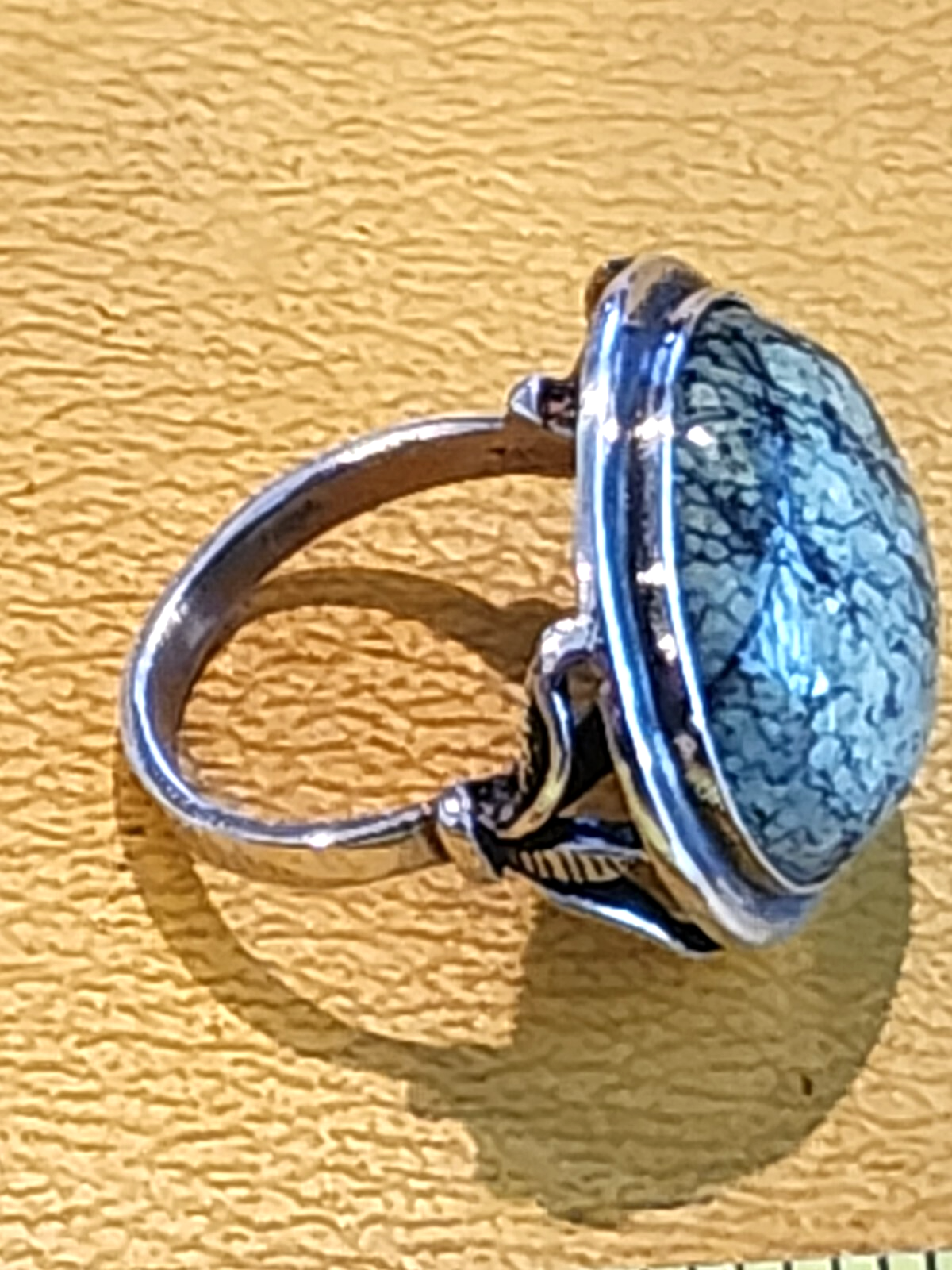 Vintage Sterling Silver Snowflake Obsidian Cabochon Ring Size 7.5