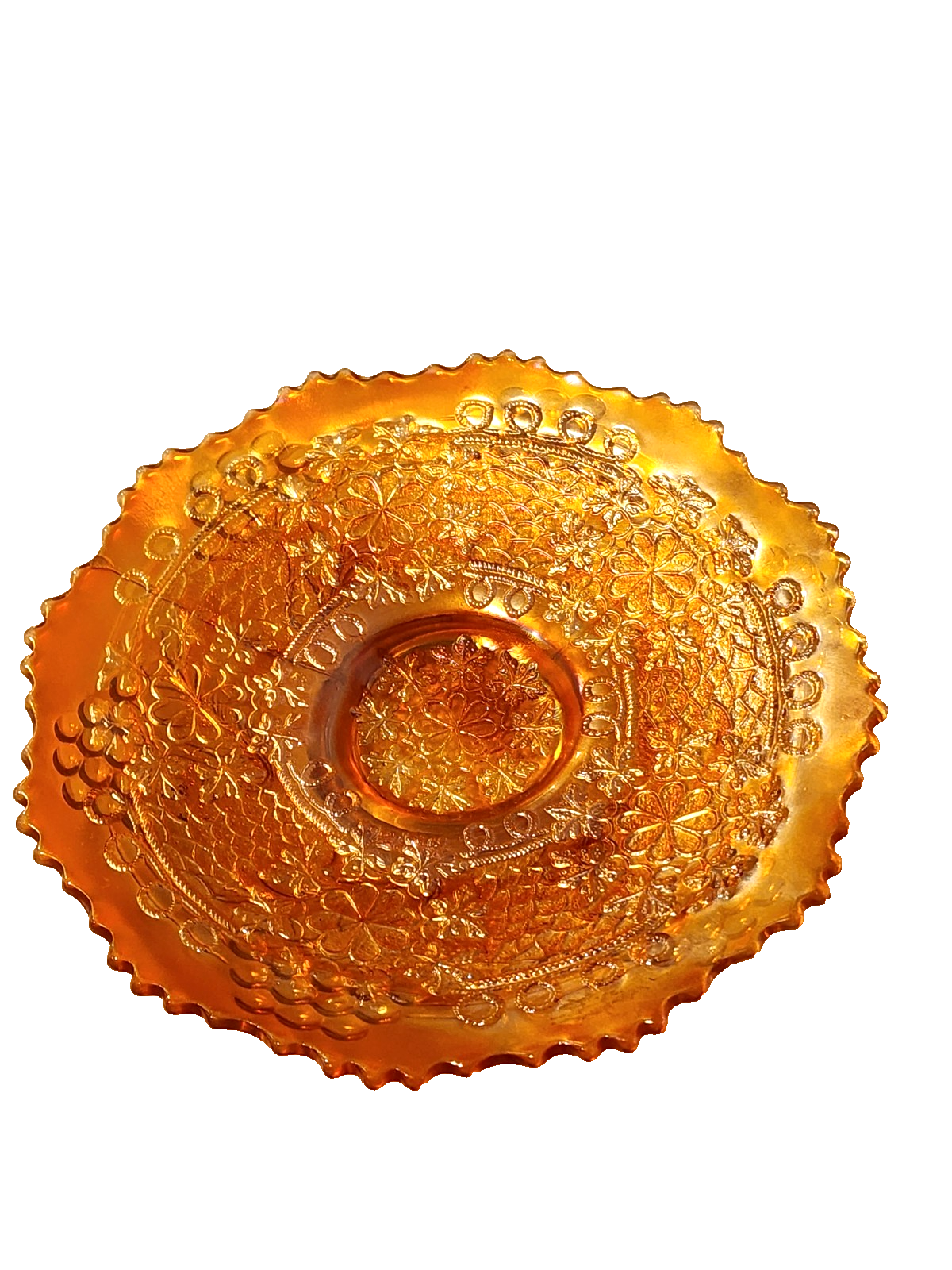 Fenton Leaf Chain Plate Marigold Carnival Glass 7-1/2"      (G-483)
