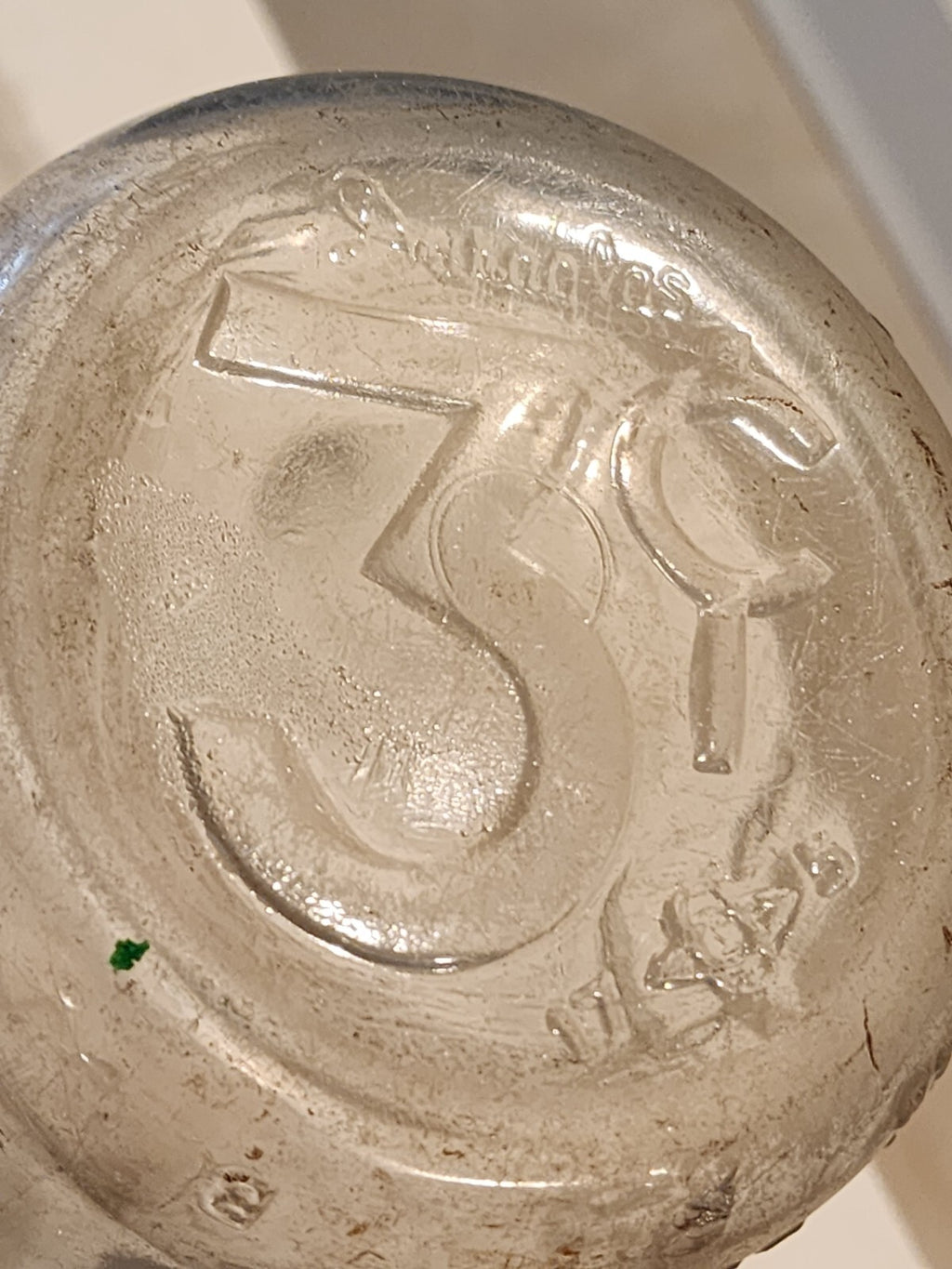 1905 Antique 1 Quart Milk Bottle 3 Cents Embossed In The Glass
