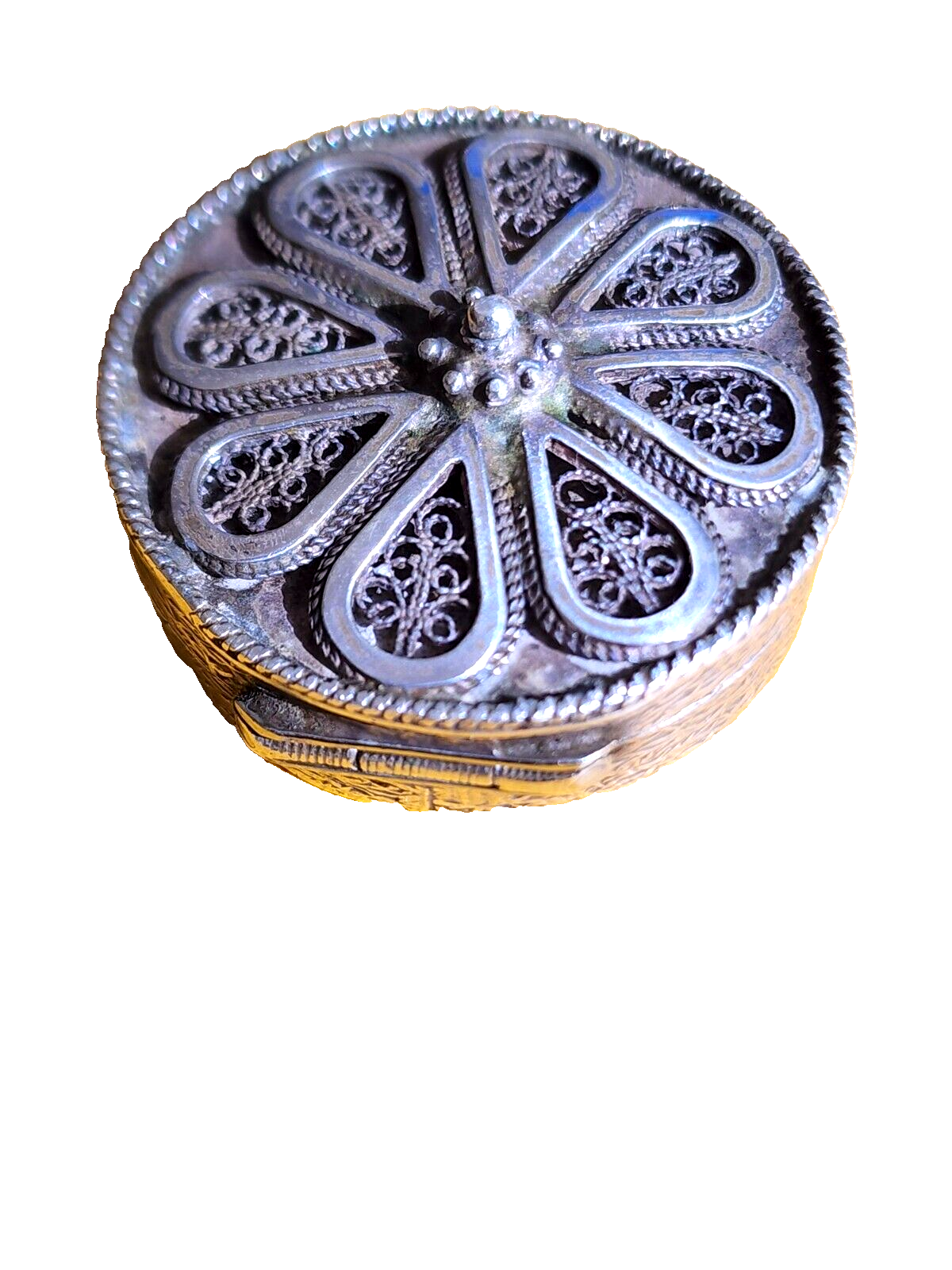 Vintage Small Round Filigree Pill Box 925 Sterling Silver