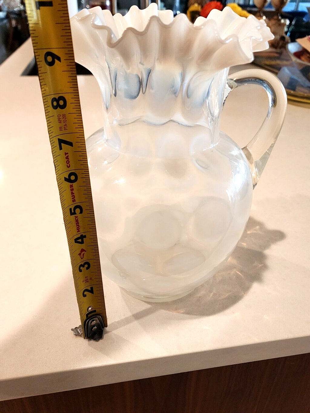 Vintage Fenton Coin Dot Opalescent Pitcher 9.5”