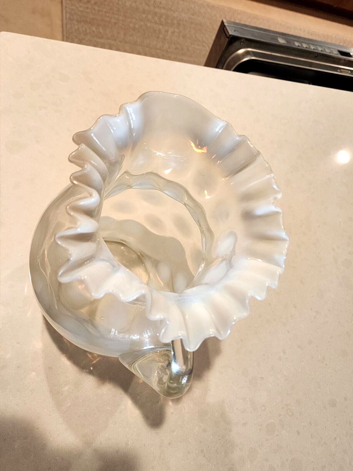 Vintage Fenton Coin Dot Opalescent Pitcher 9.5”