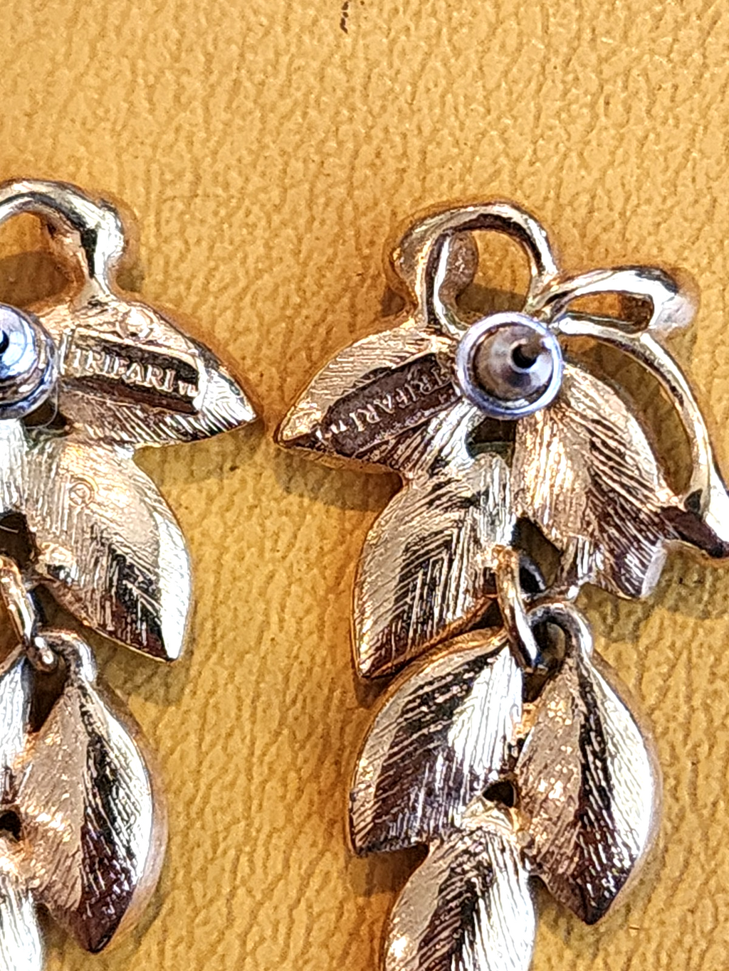 Vintage TRIFARI Black Enamel Gold Tone Pierced Earrings Black & Gold