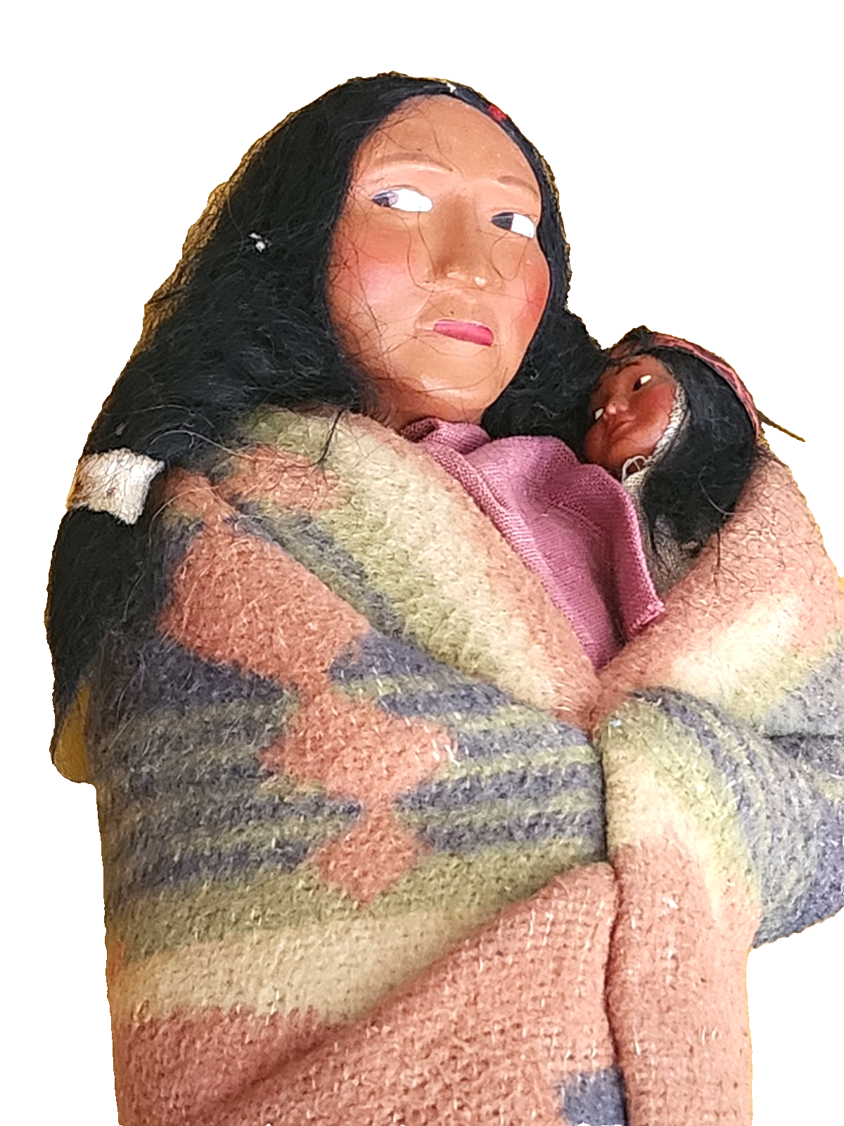 ANTIQUE SKOOKUM MOTHER  BABY INDIAN Doll 12" Blanket BEAUTIFUL