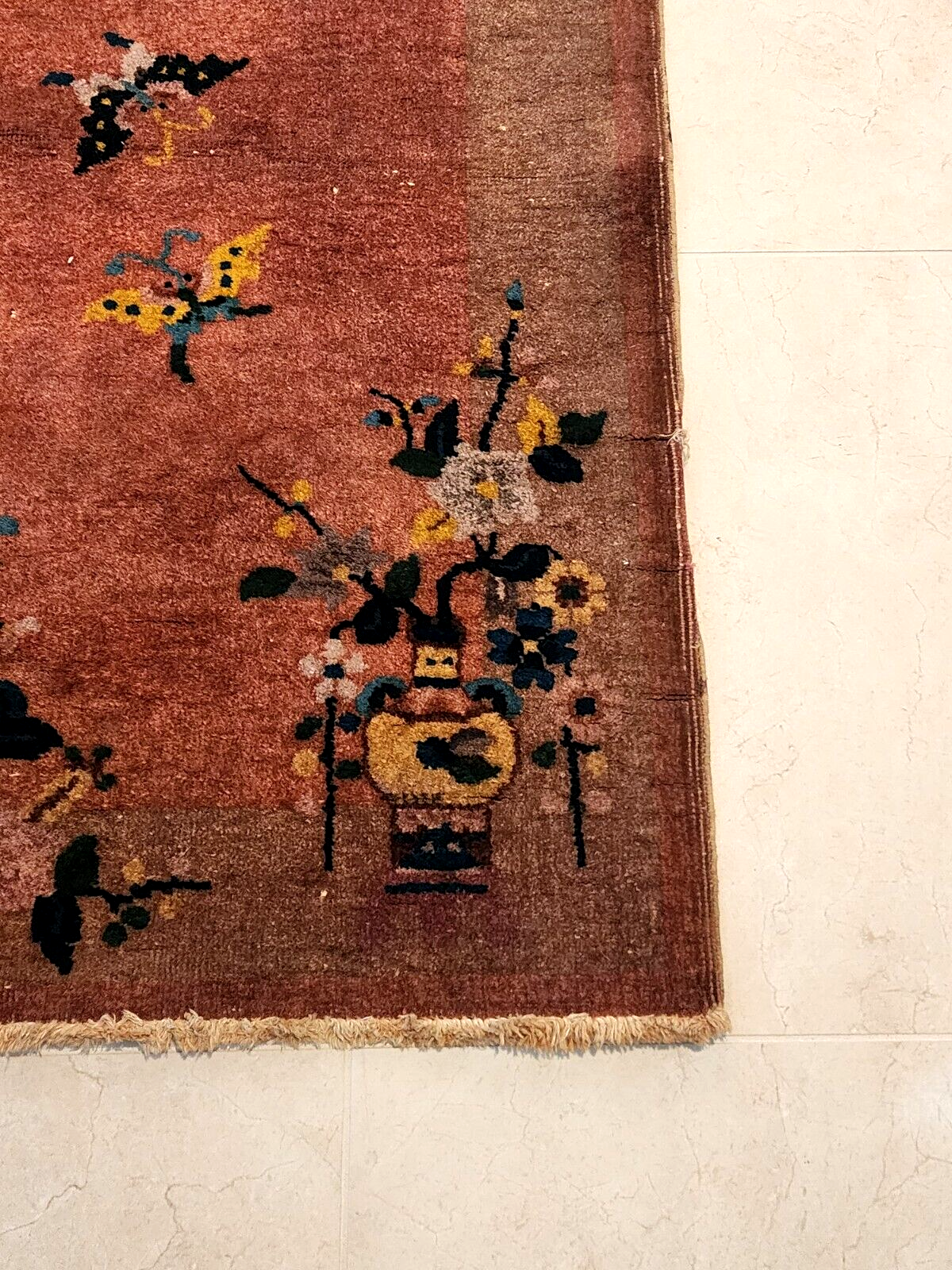 4x2 FT Old Handmade Chinese Small Wool Rug