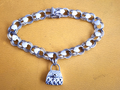 14k White Gold Heart Triple Link Braided Chain Charm Bracelet 8”