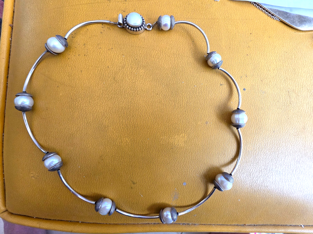 Nine BEADED Vintage Sterling Silver 0.925 18" CHOKER Chain Necklace