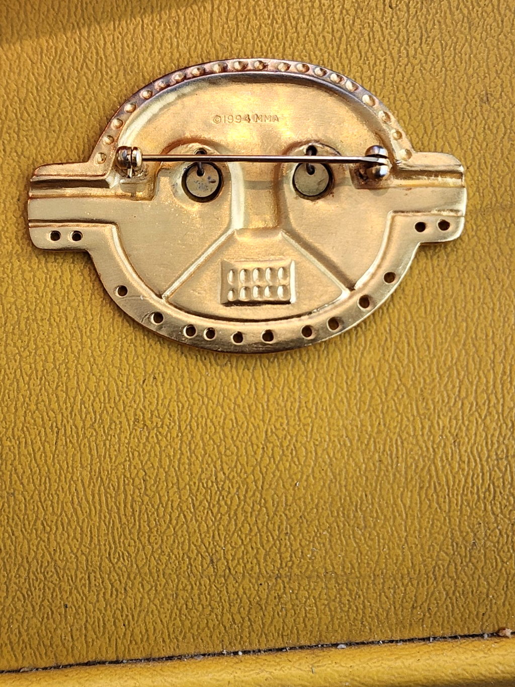 Museum of Modern Art MOMA Brooch Pin Gold Mask Face 1994 Tribal Ethnic Primitive
