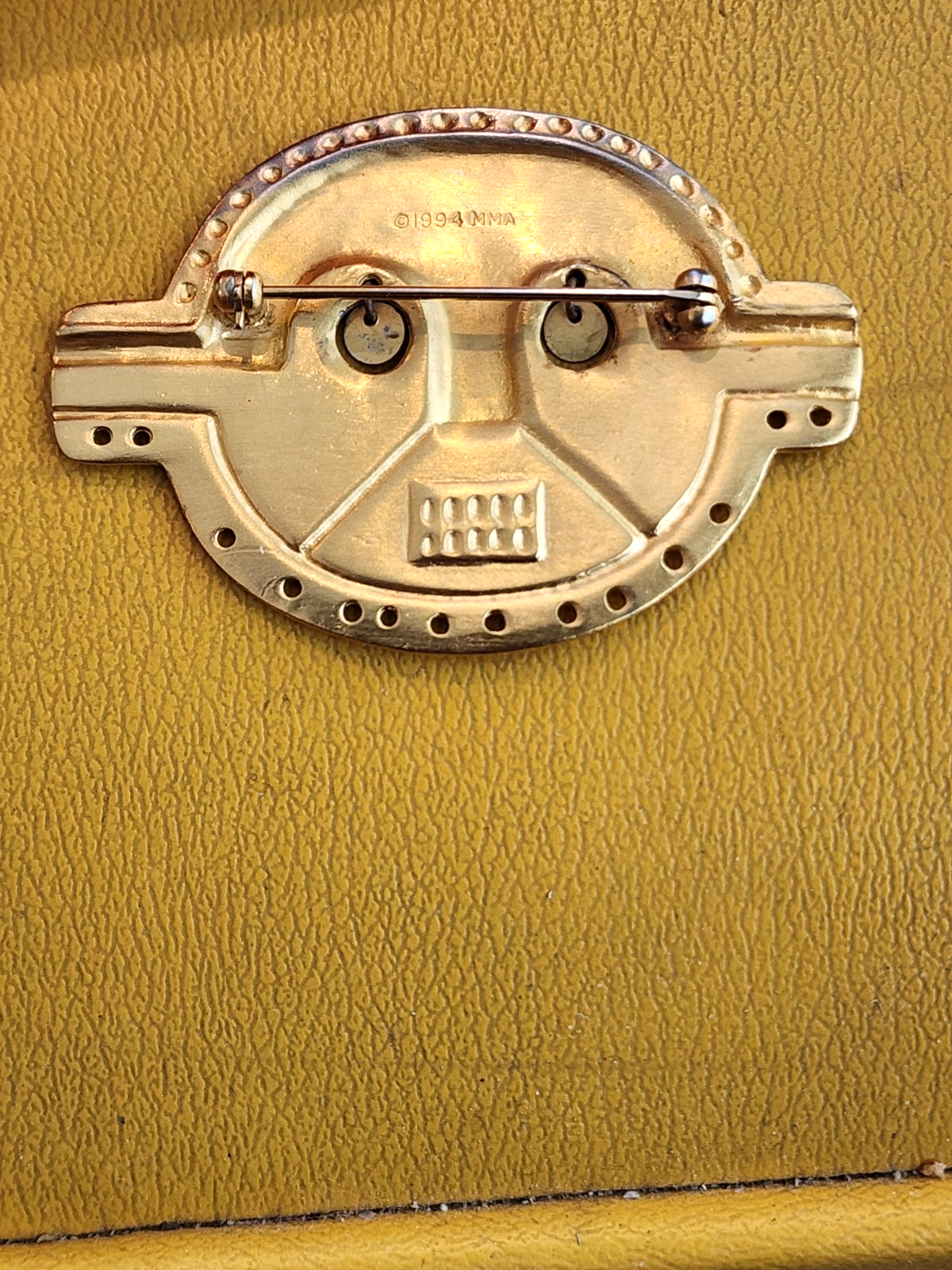 Museum of Modern Art MOMA Brooch Pin Gold Mask Face 1994 Tribal Ethnic Primitive