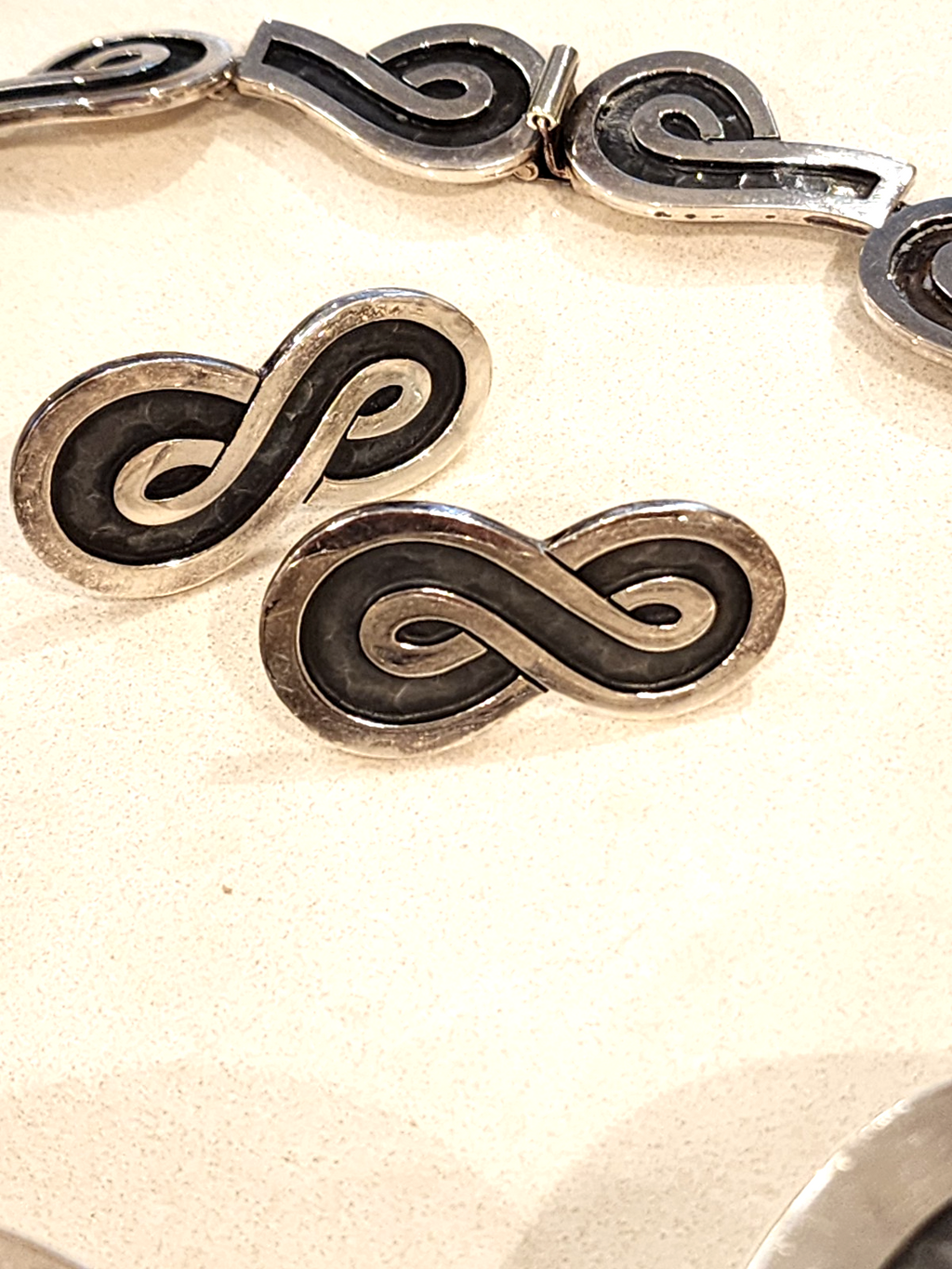 Taxco Mexico Sterling Silver Figure 8 Modernist Necklace Bracelet Earring Set