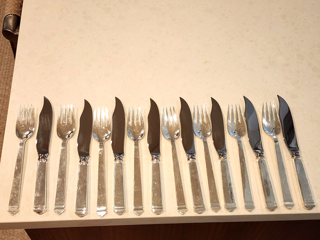 Tiffany and Co Sterling Silver Hamilton Fish Fork & Knife Set of 16 pcs