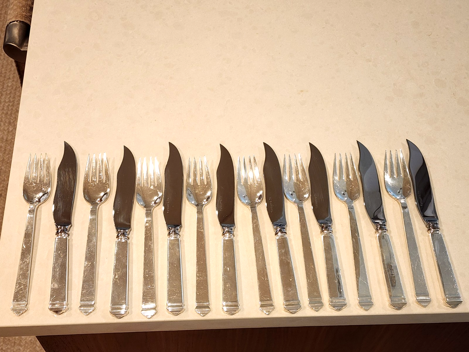 Tiffany and Co Sterling Silver Hamilton Fish Fork & Knife Set of 16 pcs